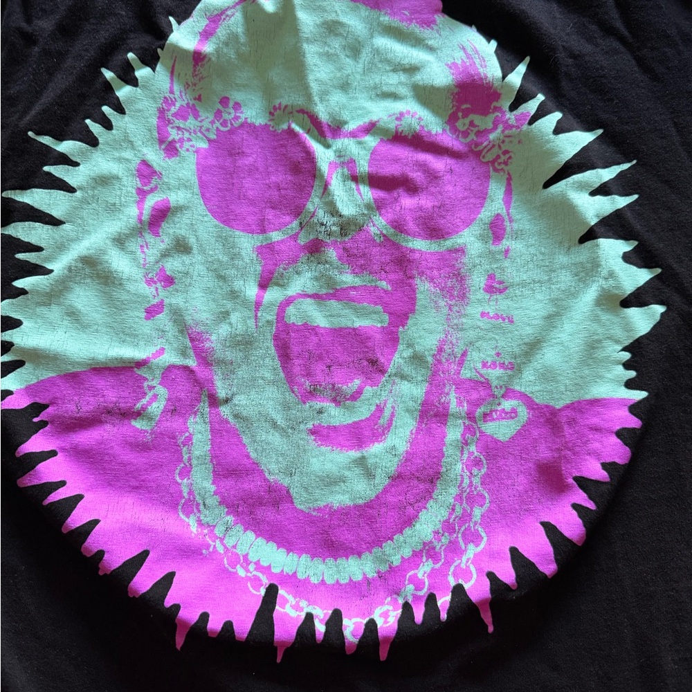 Gildan Black Tee with Pink and Mint Graphic